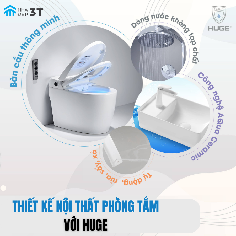 THIẾT KẾ NỘI THẤT PHÒNG TẮM VỚI HUGE
